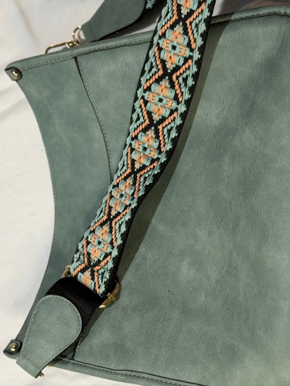 Madison Inga Large Sage Green Tote with Aztec Geometric Strap